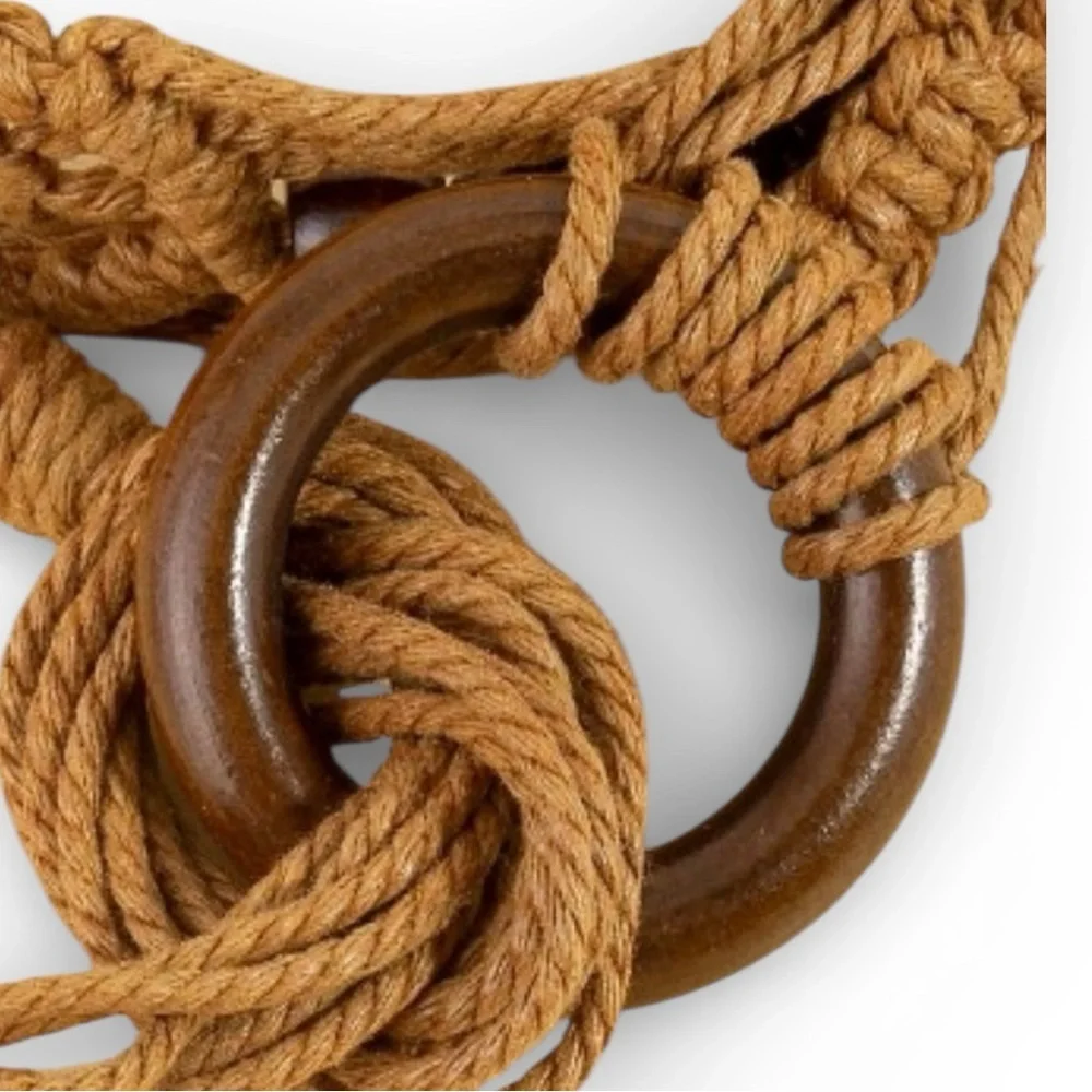 Long Rope Braided Boho Belt Wood Bead - Brown